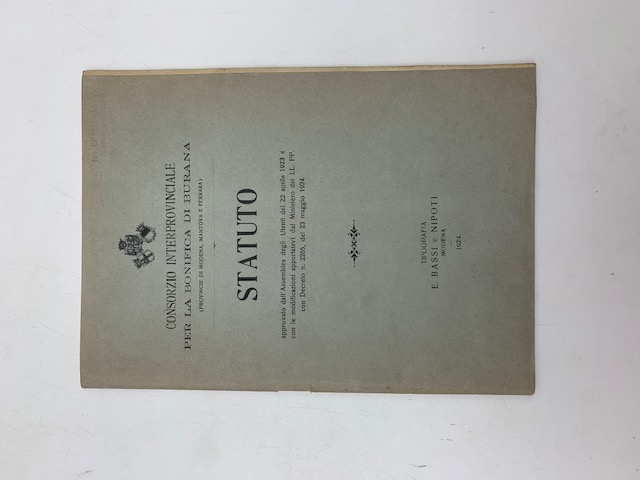 Consorzio interprovinciale per la bonifica di Burana. Statuto approvato dall'Assemblea degli Utenti del 22 aprile 1923